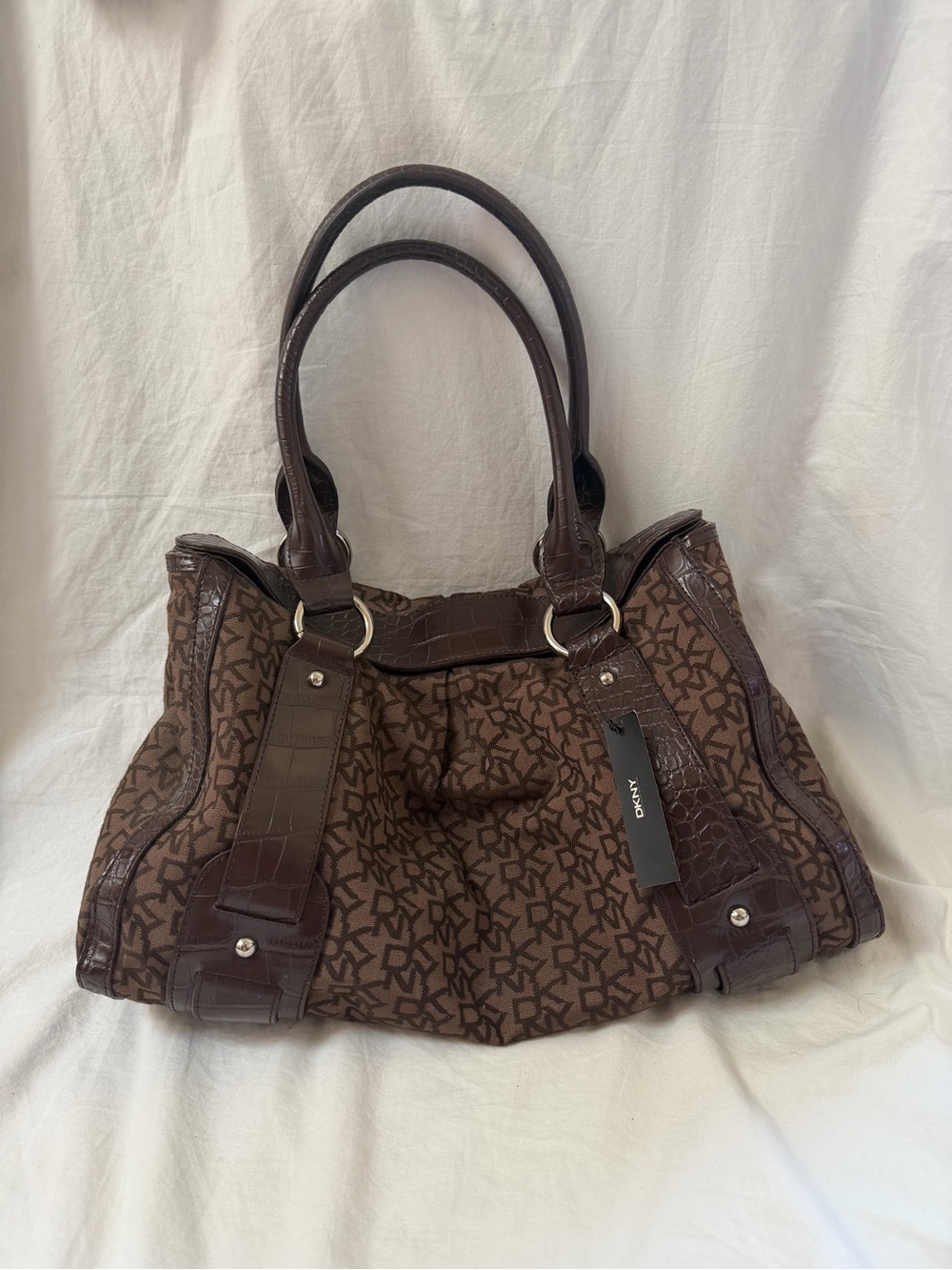 DKNY Brown Logo Jacquard Bag